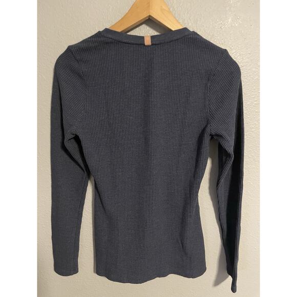 Lunya Womens Good In Bed Henley Top Size Medium Navy Pima Stretch Waffle Knit - Picture 2 of 8
